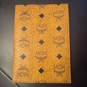 MCM Cognac Leather Passport Holder In Visetos